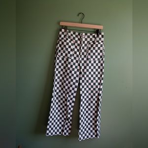 Anthropologie Maeve green and white checkered pants
